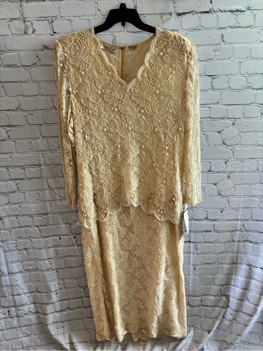 Vintage Laurence Kazar New York Beaded Dress | Ivory Formal Evening Gown - 3X